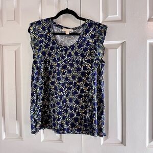 Michael Kors Navy Floral Sleeveless Blouse Women’s Size Large